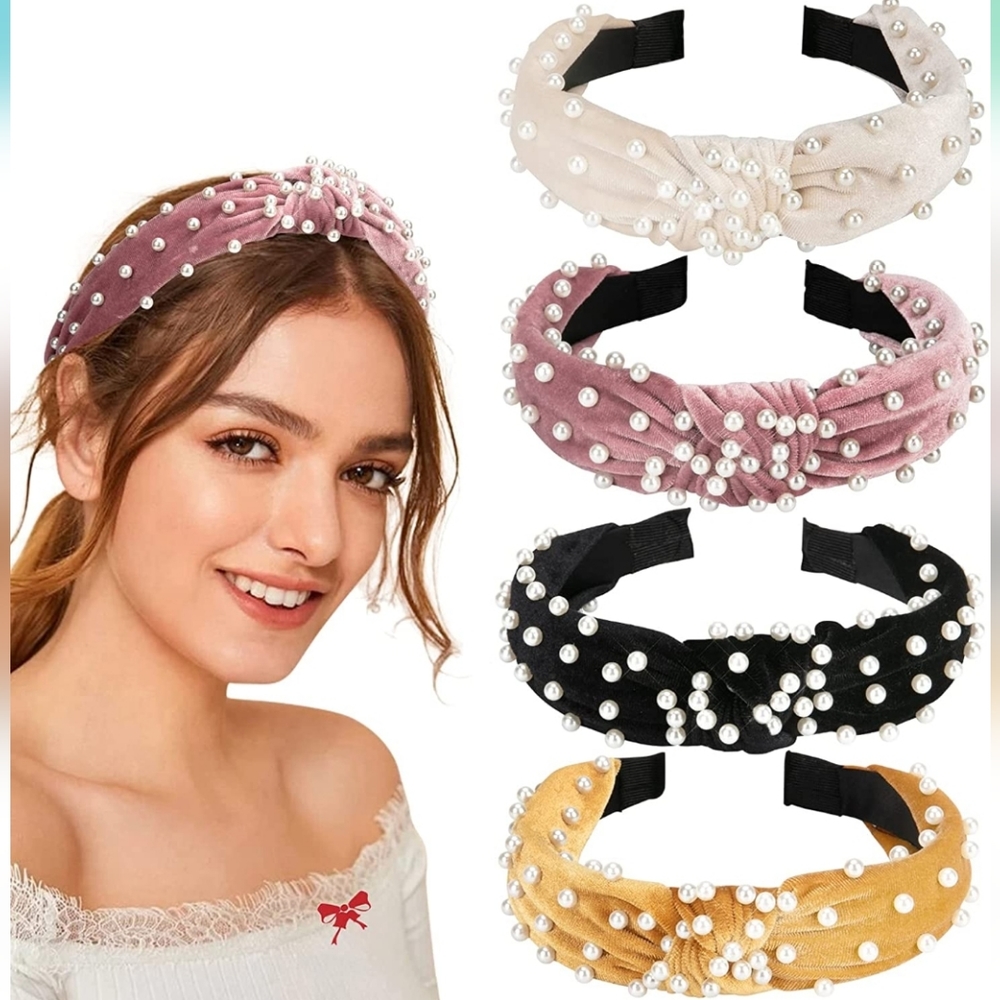 Cute Headbands for Women, Knotted Headbands Pearl Headband Wide Top Knot Turban - Picture 1 of 6